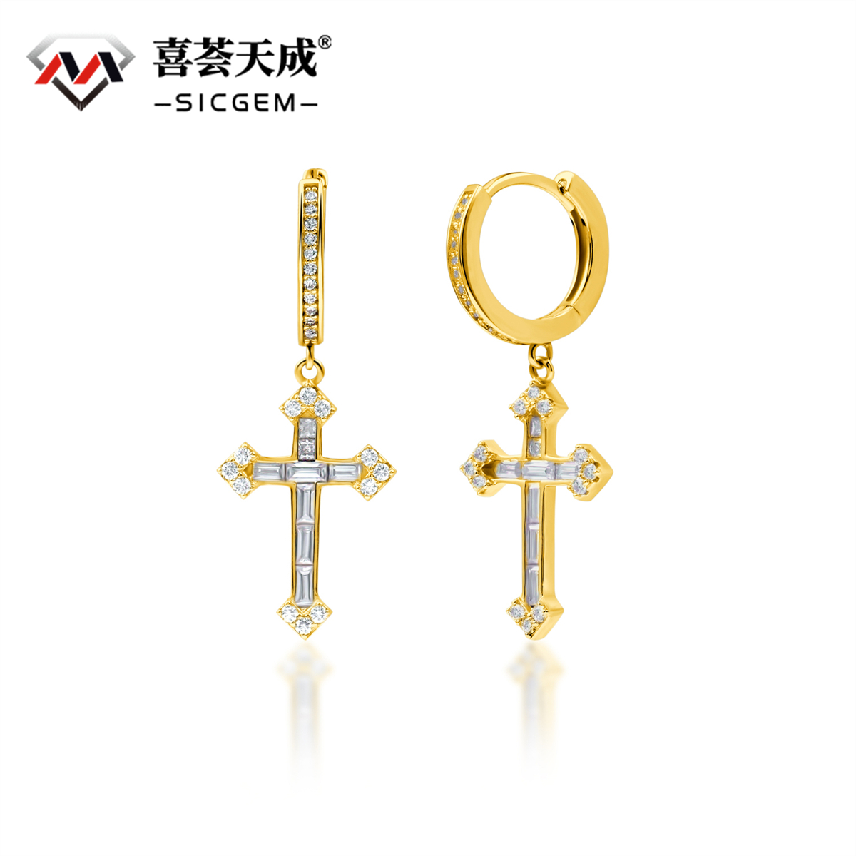 S925 Synthetic Moissanite Bling Dainty Cross Hoop Earrings Birthday Anniversary Mother's Day Gifts for Men Women