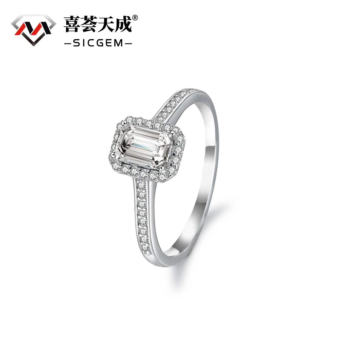 S925 2ct Octagon Synthetic Moissanite Halo Ring