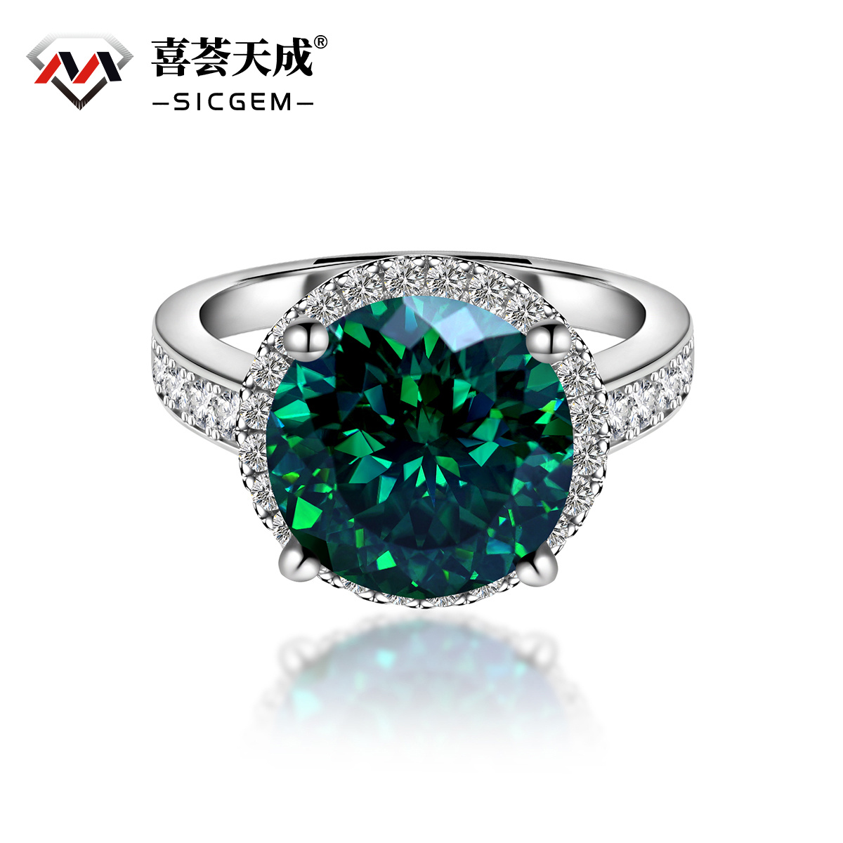 Hundreds Faces Round Synthetic Moissanite Halo Ring In 925 Sterling Silver