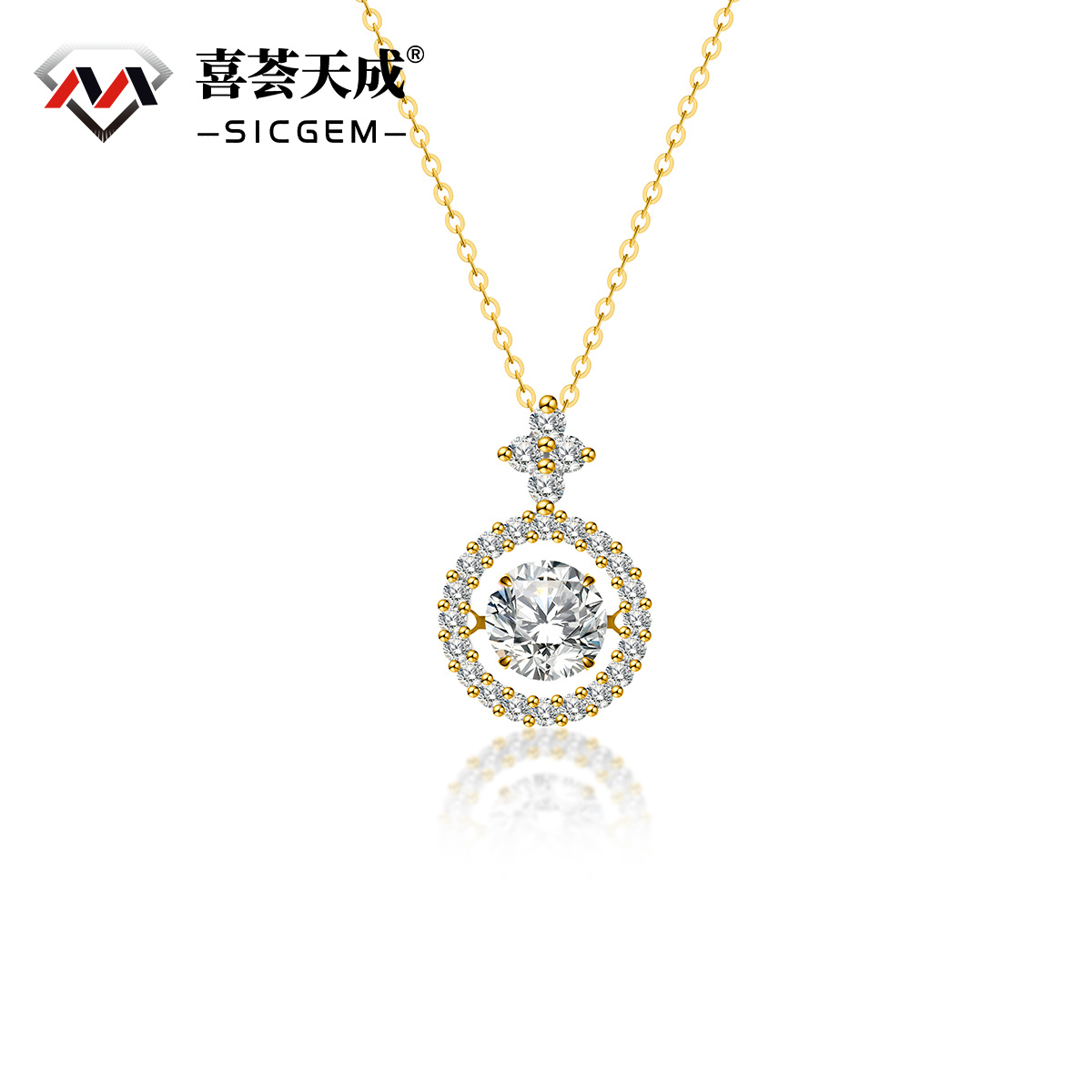 S925 1CT SYNTHETIC MOISSANITE ROUND HALO PENDANT FOR WOMEN