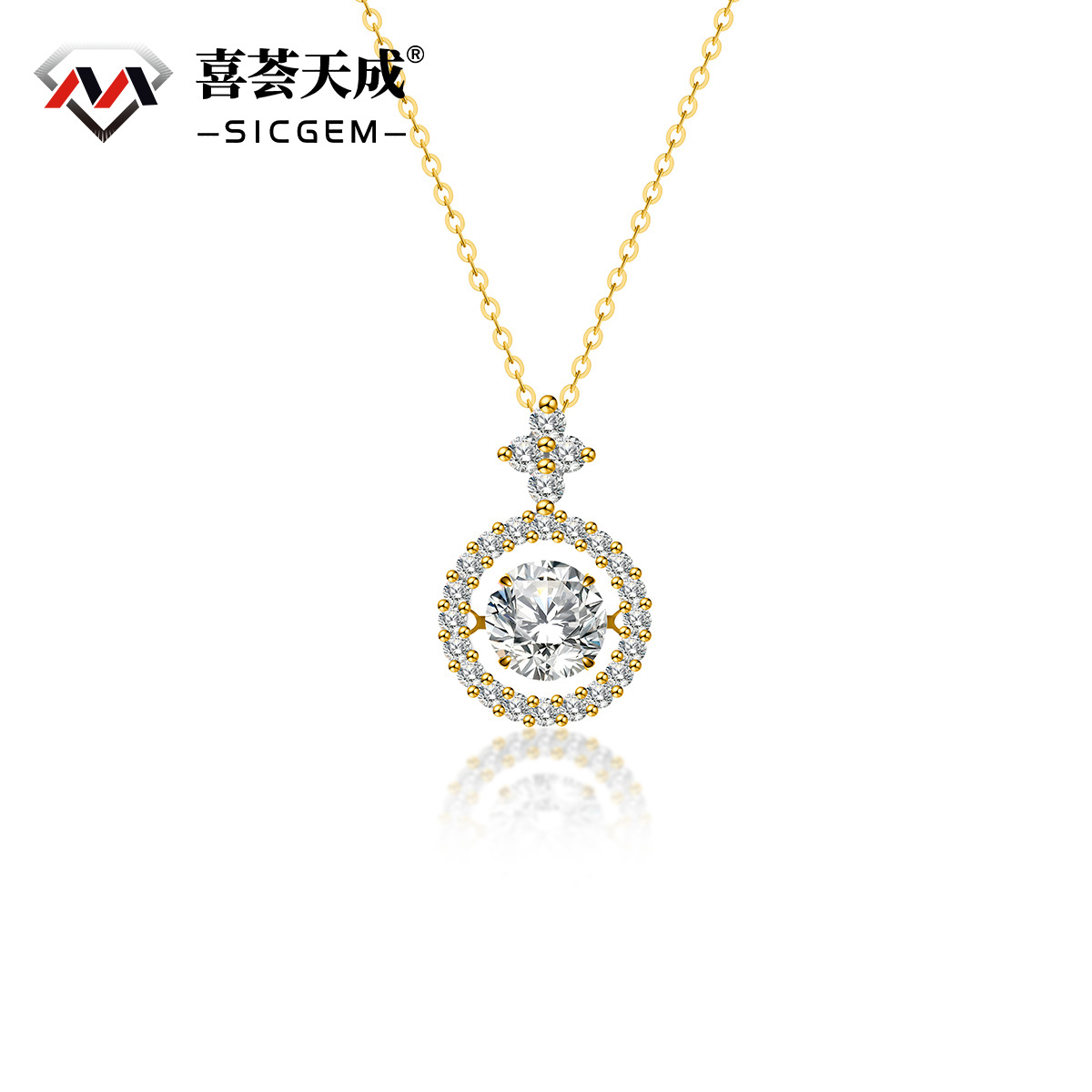 S925 1CT SYNTHETIC MOISSANITE ROUND HALO PENDANT FOR WOMEN