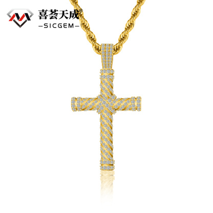 Round Cross Necklace D Color Synthetic Moissanite S925 Unisex Bling Necklace Chain Birthday Anniversary Mother's Day Gift for Men Women