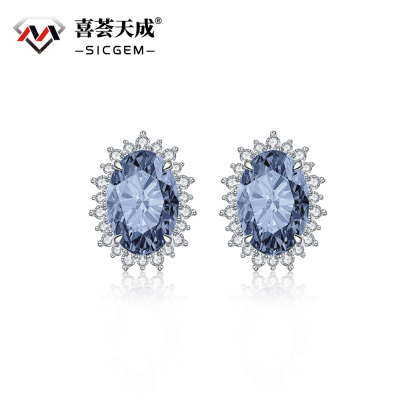 3ct Oval Synthetic Moissanite Sunflower Stud Earrings S925