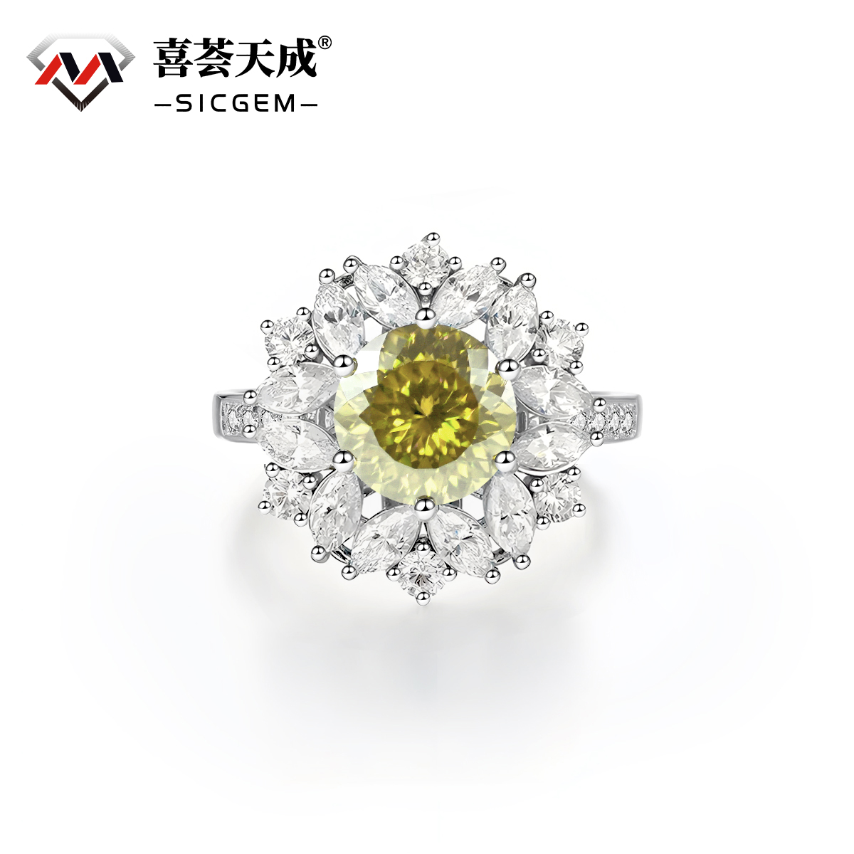 3ct Hundreds Faces Round Synthetic Moissanite Flower Ring In 925 Sterling Silver