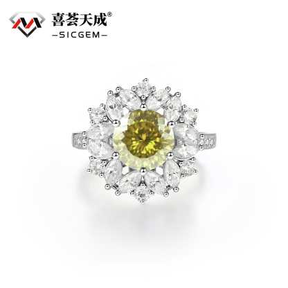 3ct Hundreds Faces Round Synthetic Moissanite Flower Ring In 925 Sterling Silver