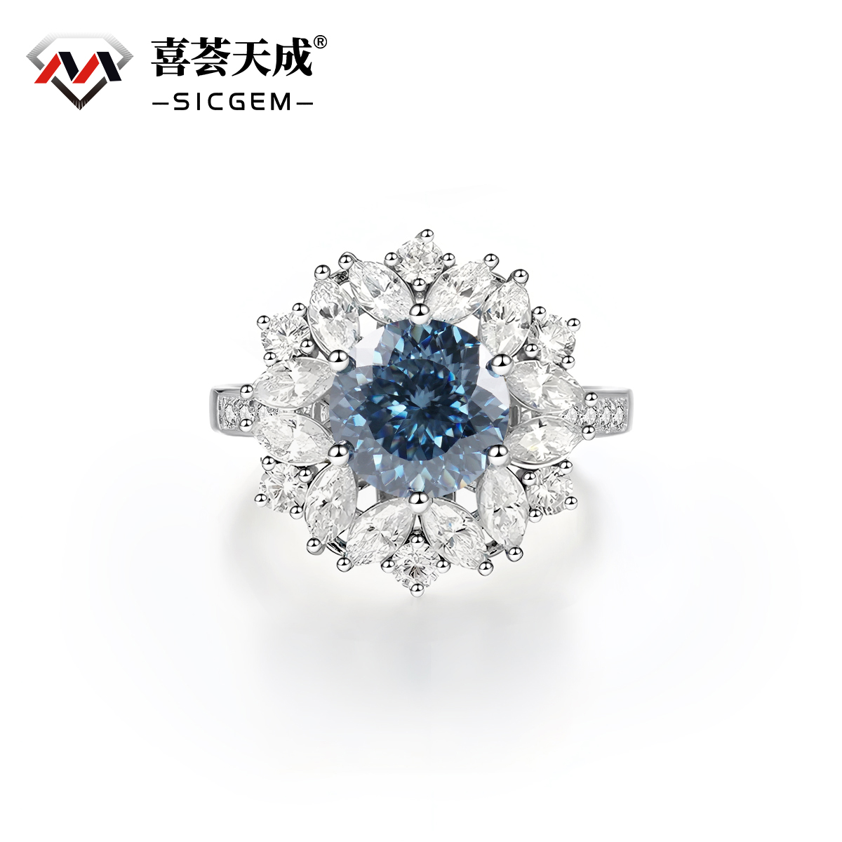 3ct Hundreds Faces Round Synthetic Moissanite Flower Ring In 925 Sterling Silver