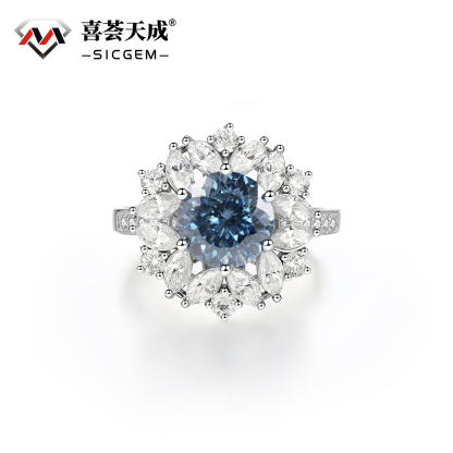 3ct Hundreds Faces Round Synthetic Moissanite Flower Ring In 925 Sterling Silver