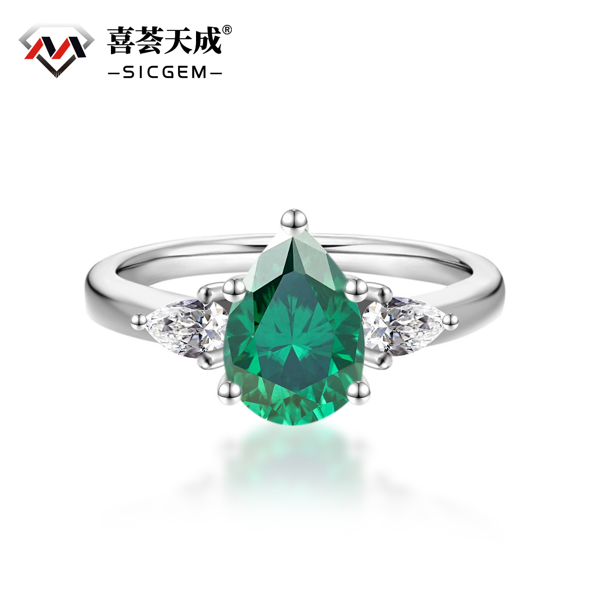 2ct Pear Synthetic Moissanite Three Stones Ring In 925 Sterling Silver