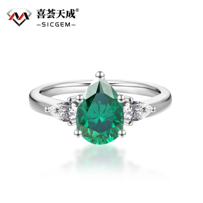 2ct Pear Synthetic Moissanite Three Stones Ring In 925 Sterling Silver