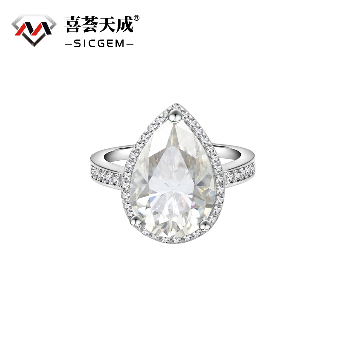 5ct Pear Synthetic Moissanite Halo Ring In 925 Sterling Silver