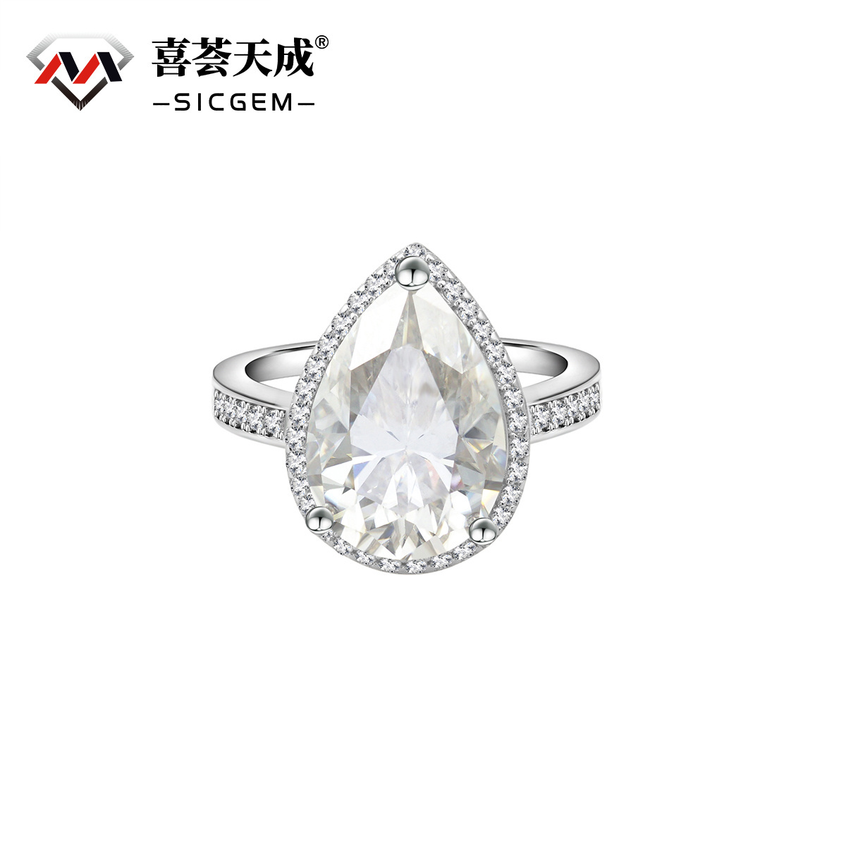 5ct Pear Synthetic Moissanite Halo Ring In 925 Sterling Silver