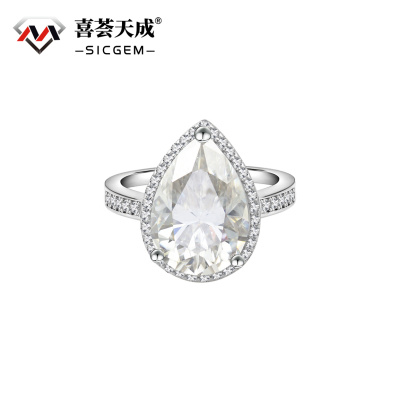 5ct Pear Synthetic Moissanite Halo Ring In 925 Sterling Silver