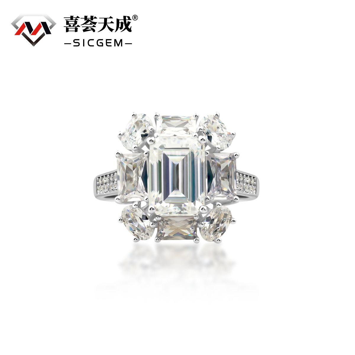 3.5ct Octagon Synthetic Moissanite Cluster Ring In 925 Sterling Silver