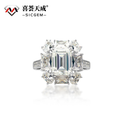 3.5ct Octagon Synthetic Moissanite Cluster Ring In 925 Sterling Silver