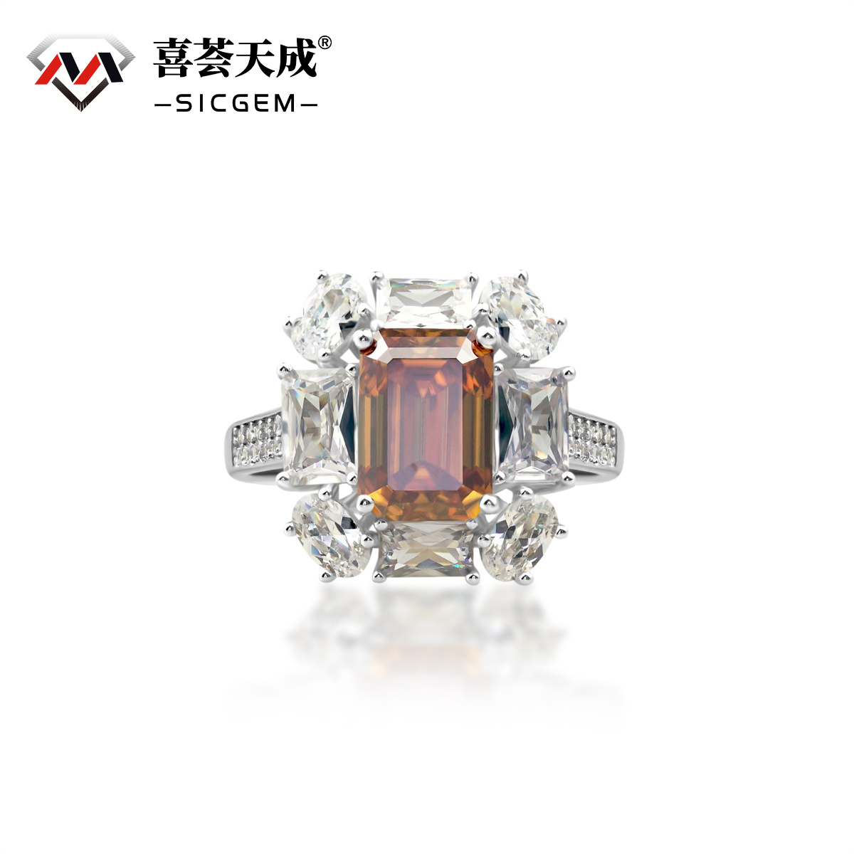 3.5ct Octagon Synthetic Moissanite Cluster Ring In 925 Sterling Silver
