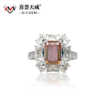 3.5ct Octagon Synthetic Moissanite Cluster Ring In 925 Sterling Silver