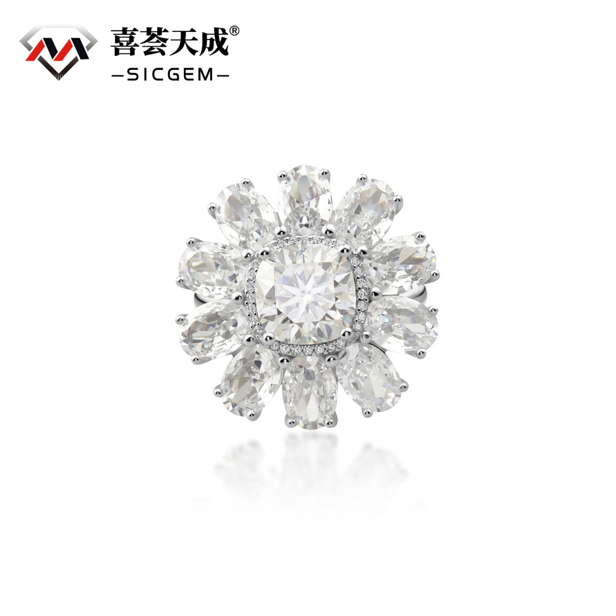 3.5ct Cushion Synthetic Moissanite 24.5mm Cocktail Ring In 925 Sterling Silver