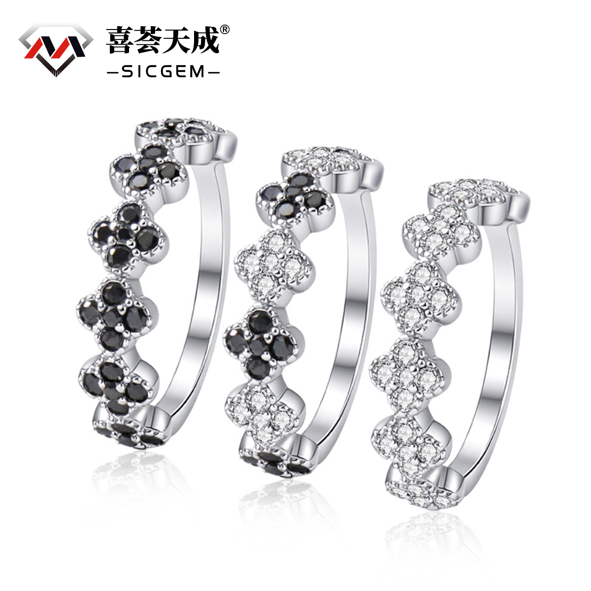 0.6ct Luxury Floral Eternity Band Cluster Ring Synthetic Moissanite Wedding Bands Ring S925 Sterling Silver Moissanite Jewelry