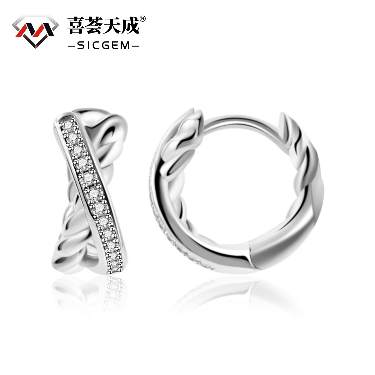 Twist Hoop Earrings Crossover Huggies Earrings D Color VVS Synthetic Moissanite S925 Earrings