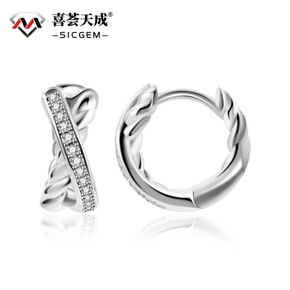 Twist Hoop Earrings Crossover Huggies Earrings D Color VVS Synthetic Moissanite S925 Earrings