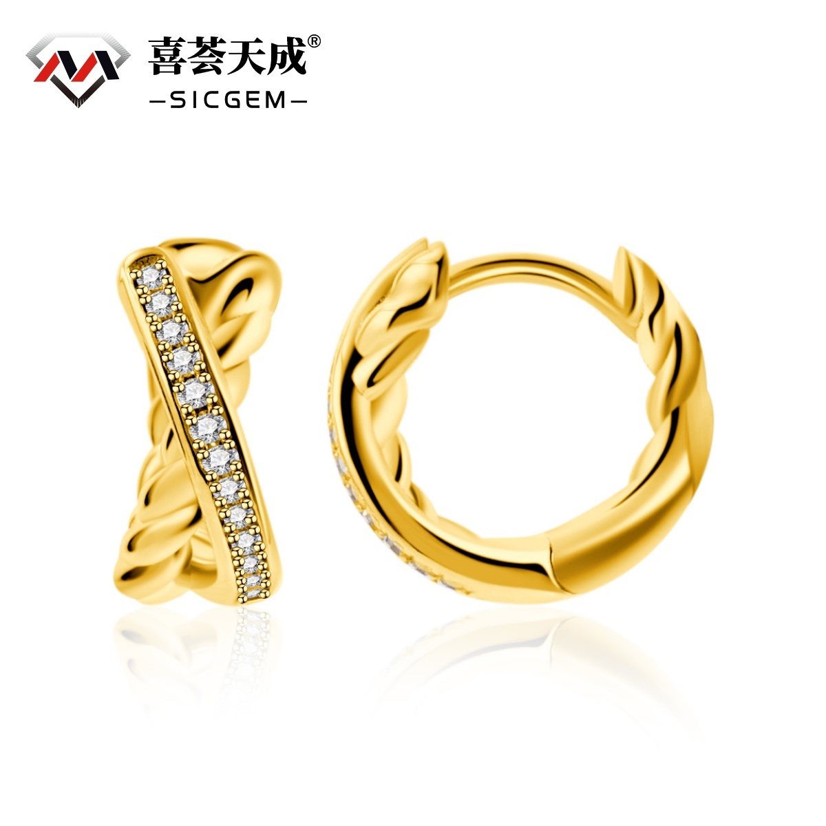 Twist Hoop Earrings Crossover Huggies Earrings D Color VVS Synthetic Moissanite S925 Earrings