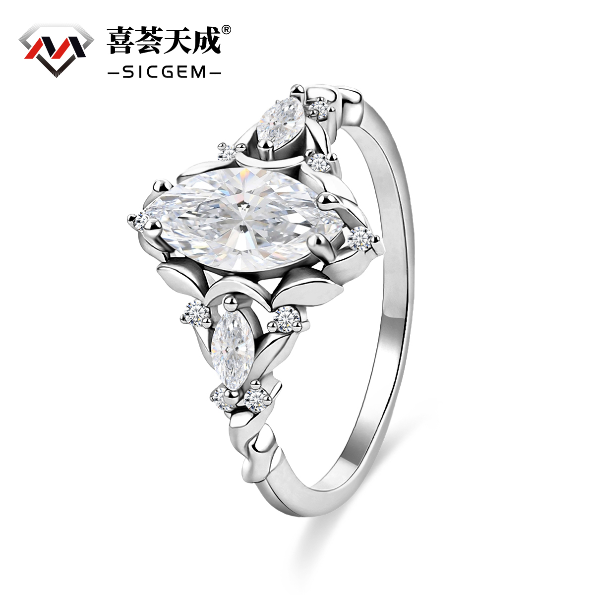14k Gold-Plated 1ct Vintage Marquise Cut Engagement Ring Synthetic Moissanite Ring Jewelry S925