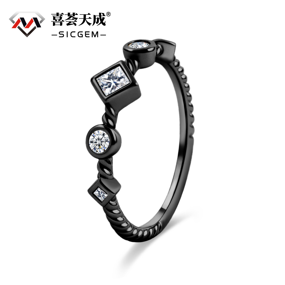 Vintage Cable Band Ring Bezel Synthetic Moissanite Ring Jewelry S925