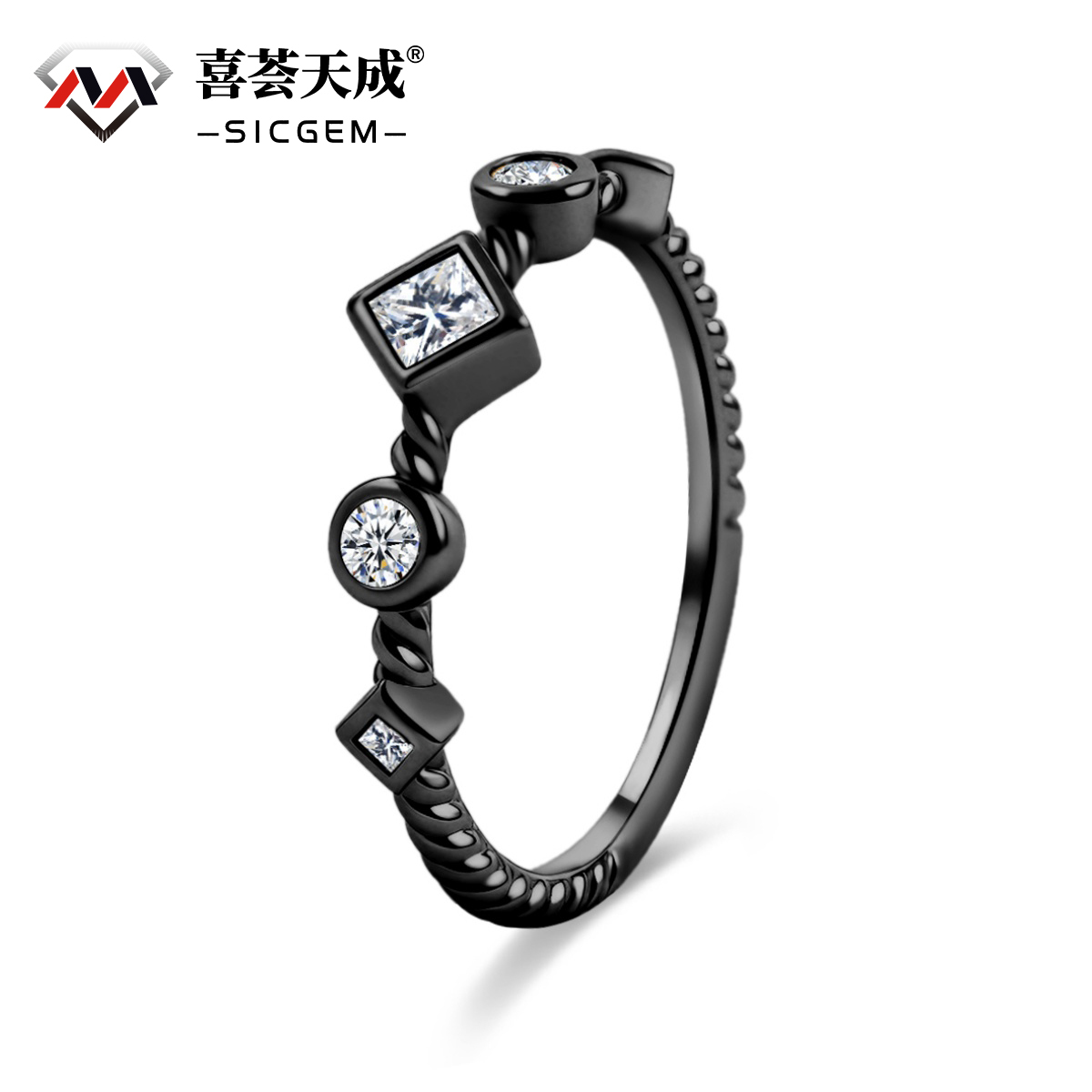 Vintage Cable Band Ring Bezel Synthetic Moissanite Ring Jewelry S925