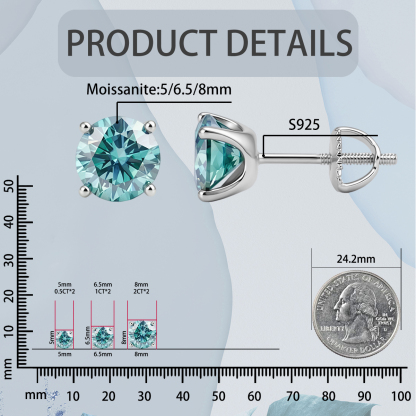 Solitaire Four Prong Earrings Butterfly/Screw Back Stud D-Color Moissanite & S925