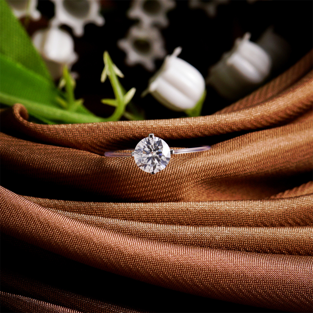 1-2ct Round Synthetic Moissanite Fising Line Ring S925