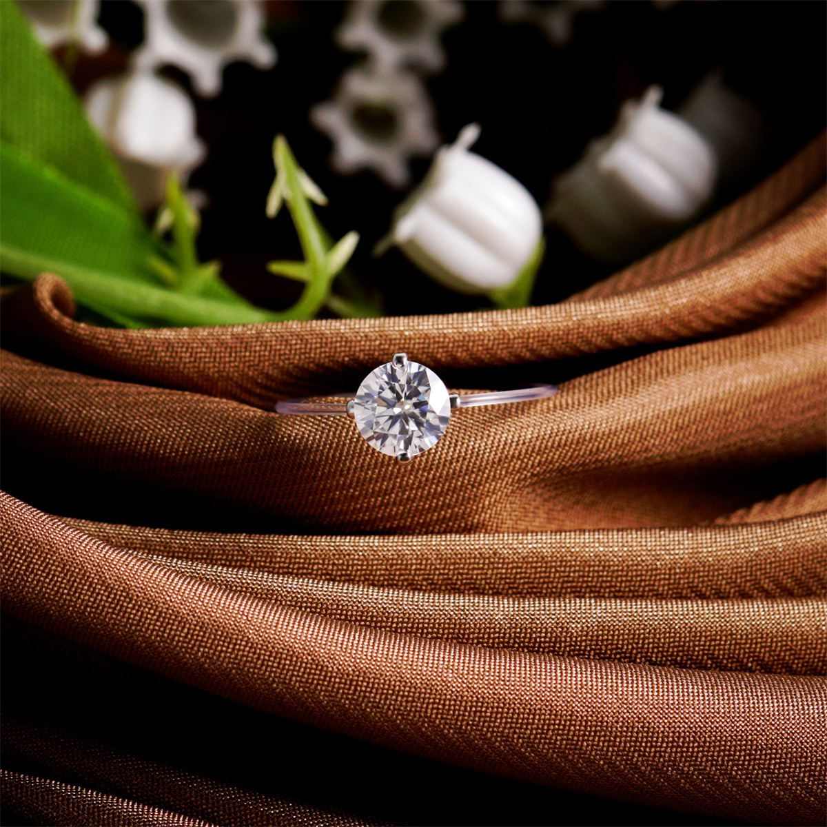 1-2ct Round Synthetic Moissanite Fising Line Ring S925