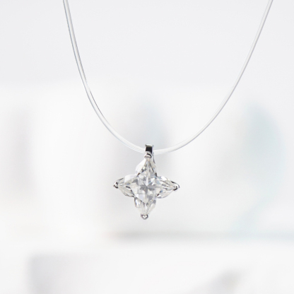 Delzzad 1ct Exquisite Leaf Clover Fishing Line Pendant Necklace Lab-Created Moissanite Necklace S925 Sterling Silver Moissanite Jewelry Engagement Wedding Anniversary Perfect Gifts