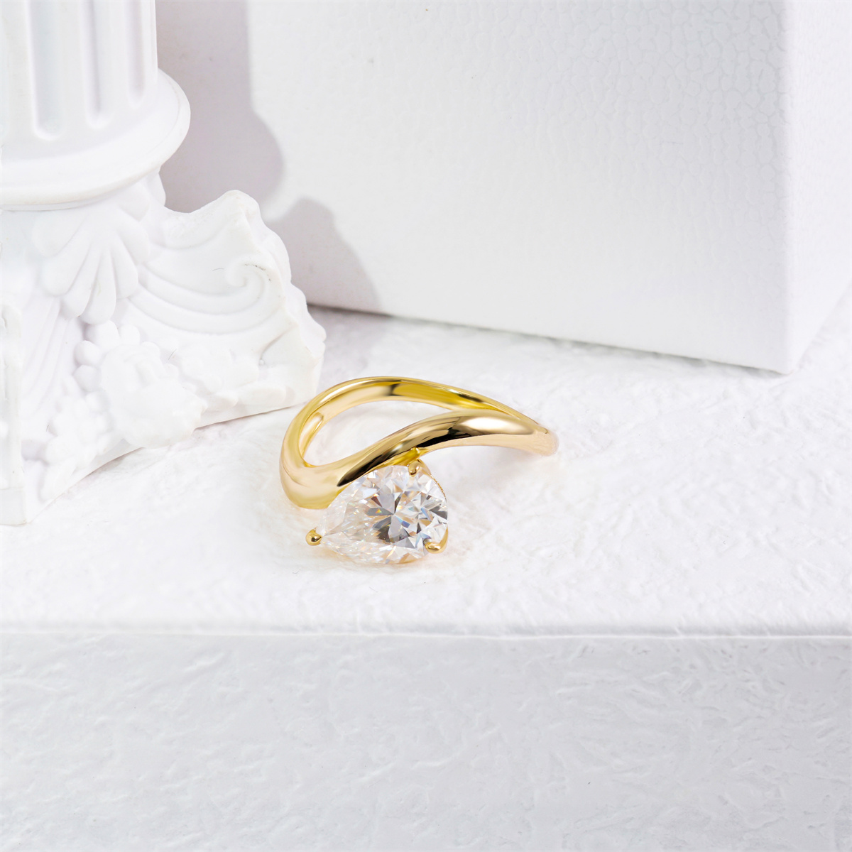 Delzzad Stacking Bling Pear Wave Ring Synthetic Moissanite S925 Eternity Stacking Set Engagement Wedding Ring Band Set Jewelry