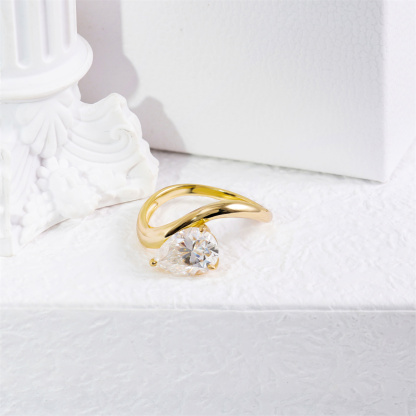 Delzzad Stacking Bling Pear Wave Ring Synthetic Moissanite S925 Eternity Stacking Set Engagement Wedding Ring Band Set Jewelry