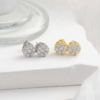 S925 Round Bling Cluster Earrings D Color Synthetic Moissanite UnisexStud Earrings