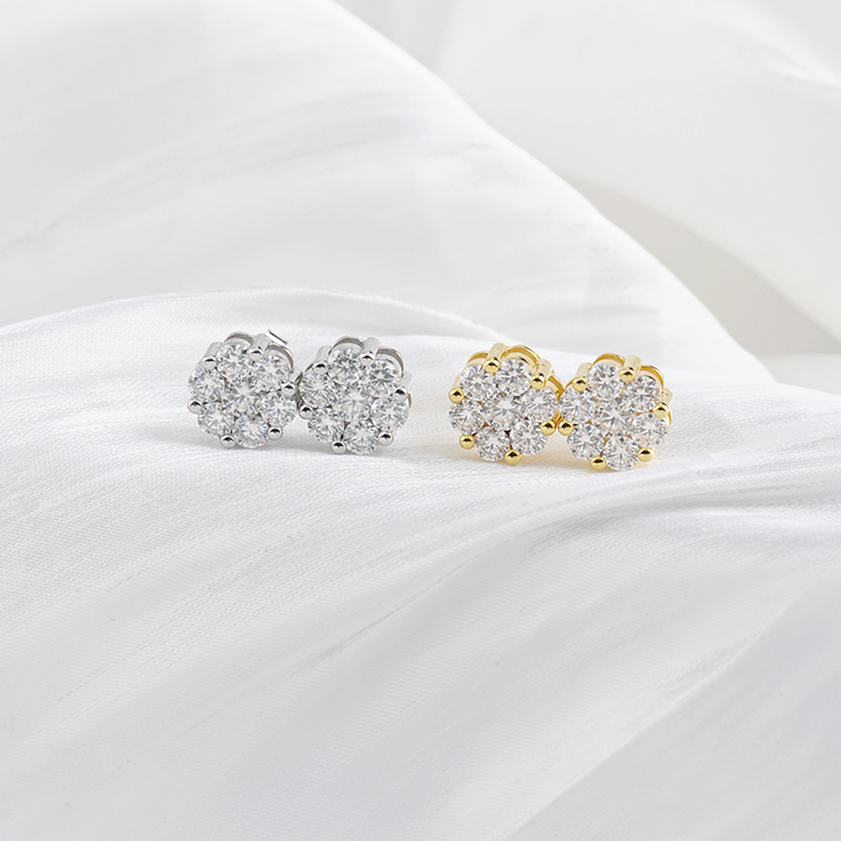 S925 Round Bling Cluster Earrings D Color Synthetic Moissanite UnisexStud Earrings