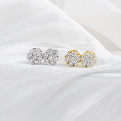 S925 Round Bling Cluster Earrings D Color Synthetic Moissanite UnisexStud Earrings