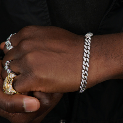 02style S925 VVS Synthetic Moissanite Hip Hop Unisex Cuban Link Bracelet