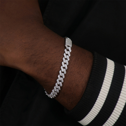 03style 8.5MM S925 VVS Synthetic Moissanite Hip Hop Iced Out Cuban Link Bracelet