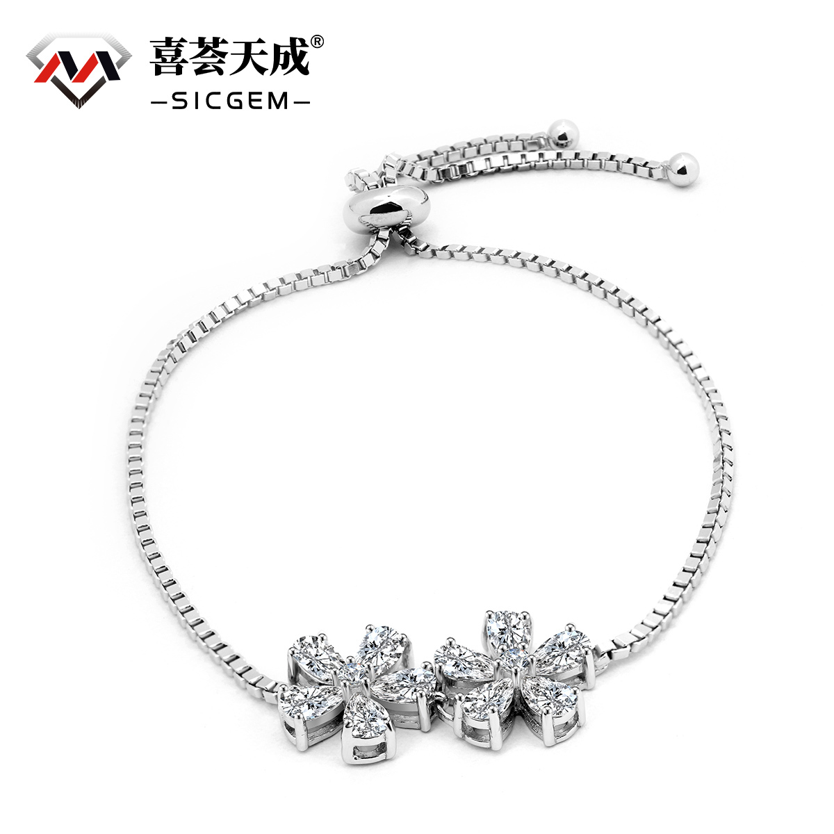 3.5ct Pear Synthetic Moissanite Flower Bracelet S925
