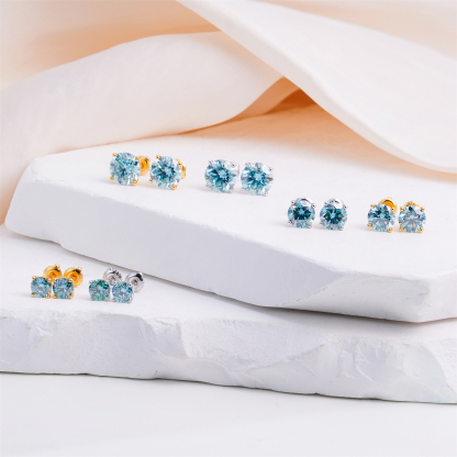 Solitaire Four Prong Earrings Butterfly/Screw Back Stud D-Color Moissanite & S925