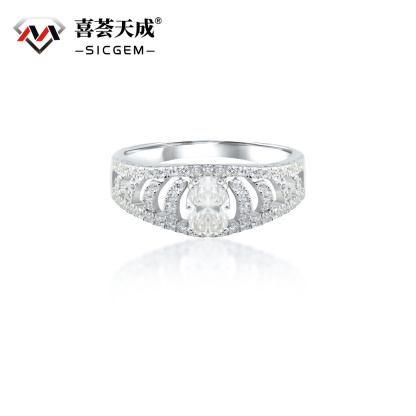 1ct Oval Cut Synthetic Moissanite Enchanted Engagement Ring with Side Stones In 925 Sterling Silver
