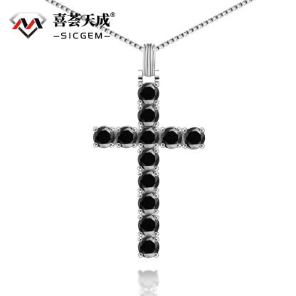 S925 6CT BLACK WHITE SYNTHETIC MOISSANITE CROSS NECKLACE