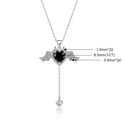 S925 HEART SYNTHETIC MOISSANITE FLYING BAT WING PENDANT NECKLACE