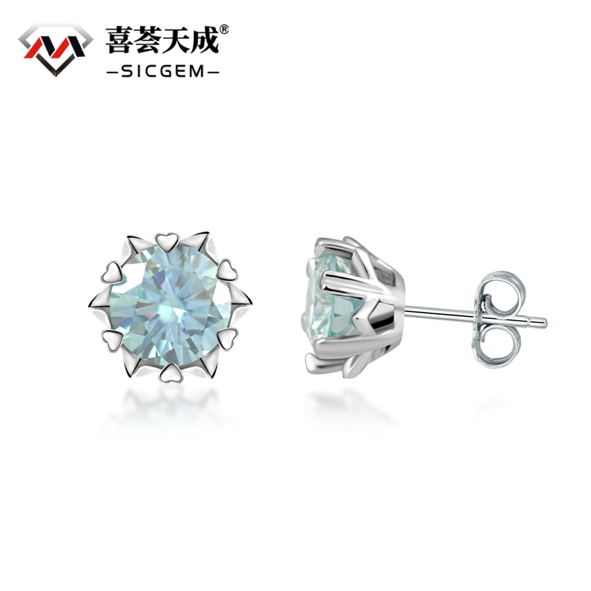 1ct Round Synthetic Moissanite Snow Stud Earrings S925