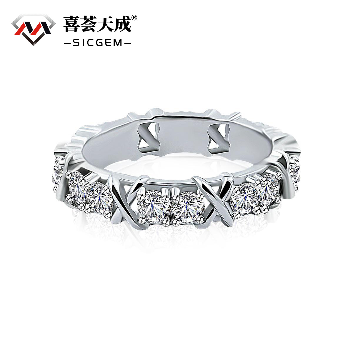 S925 VVS Synthetic Moissanite Hip Hop Cross Eternity Ring Wedding Anniversary Gift for Men Women