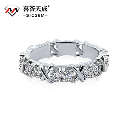 S925 VVS Synthetic Moissanite Hip Hop Cross Eternity Ring Wedding Anniversary Gift for Men Women