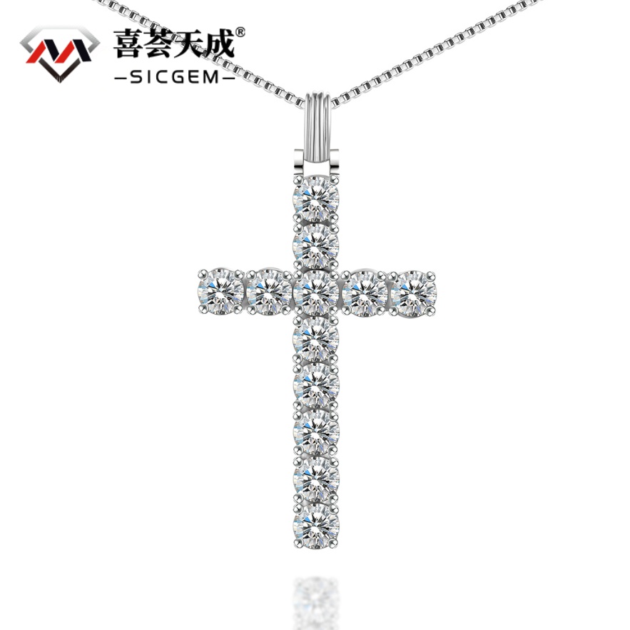 S925 6CT BLACK WHITE SYNTHETIC MOISSANITE CROSS NECKLACE