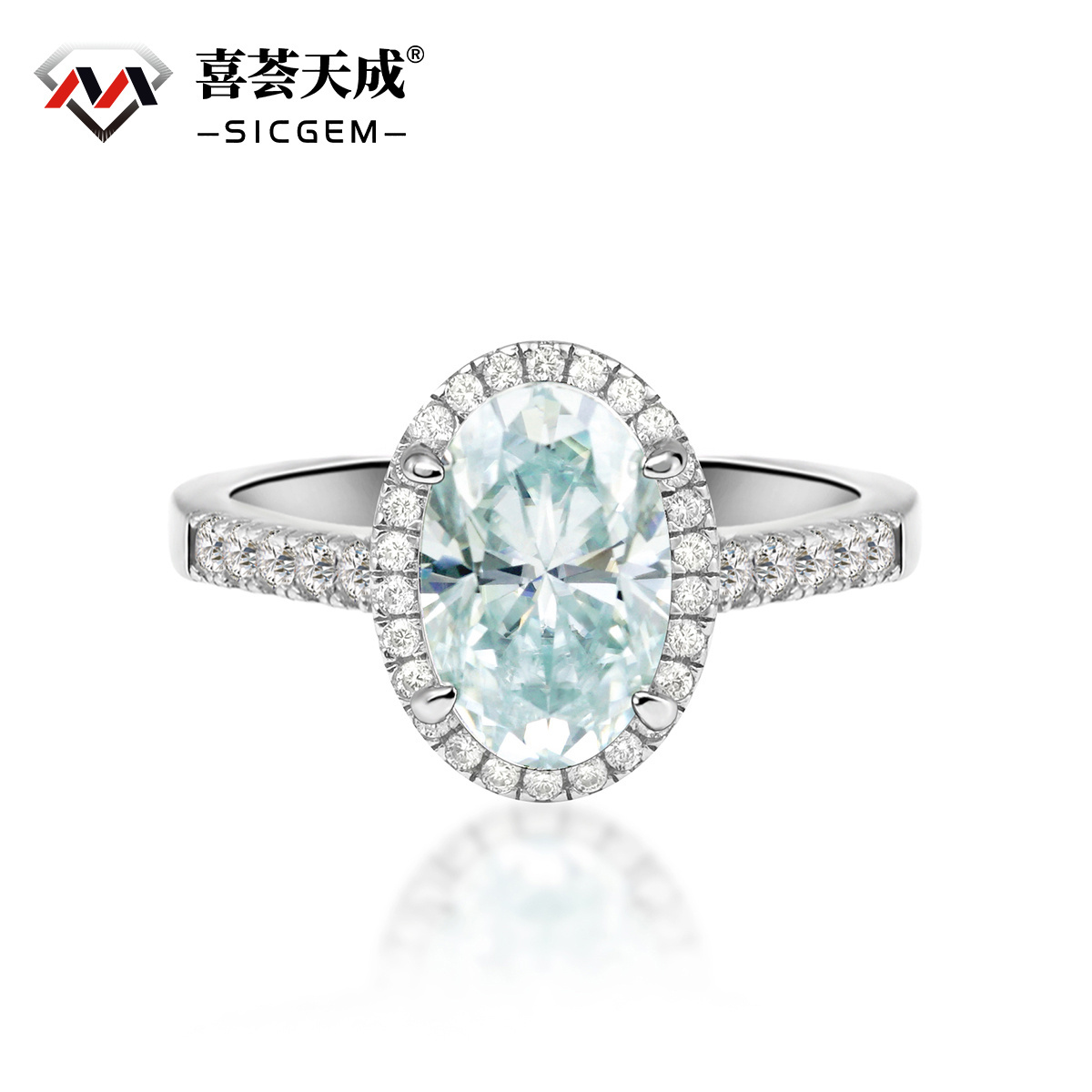 3ct Oval Synthetic Moissanite Promise Halo Wedding Ring In 925 Sterling Silver