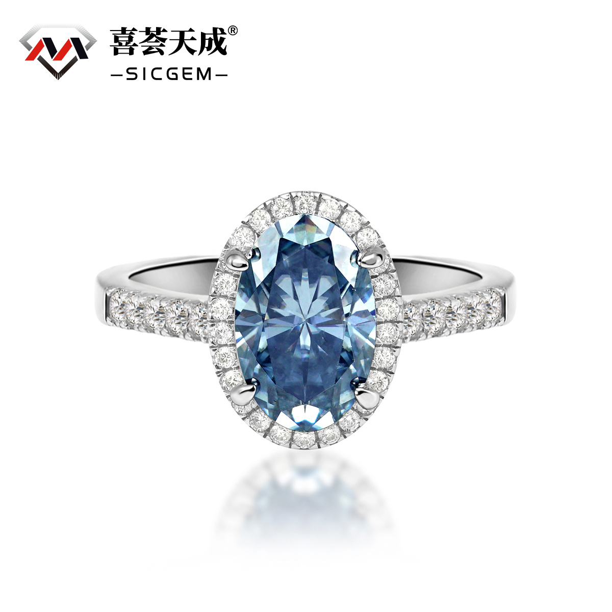 3ct Oval Synthetic Moissanite Promise Halo Wedding Ring In 925 Sterling Silver